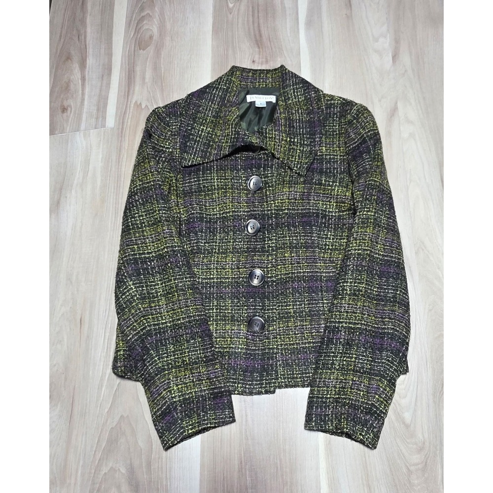 Pendleton Women's Green and Purple Multi-Color Tweed Boucle Button-Front Blazer